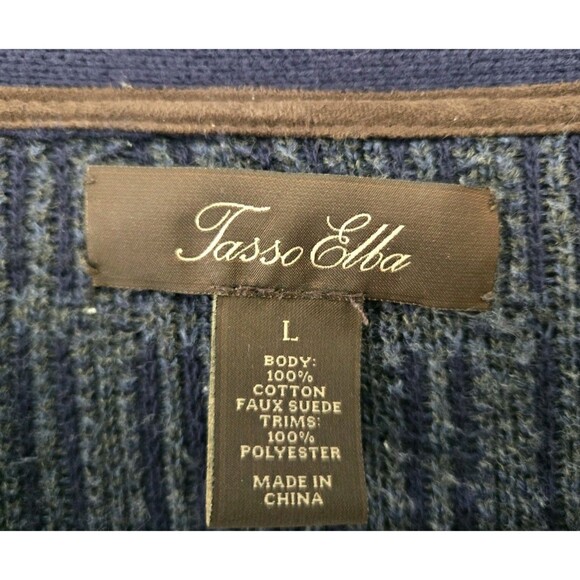 Vintage Tasso Elba Cardigan Mens L Zig Zag Geometric Grandpa Sweater Pocket Blue - Picture 4 of 7